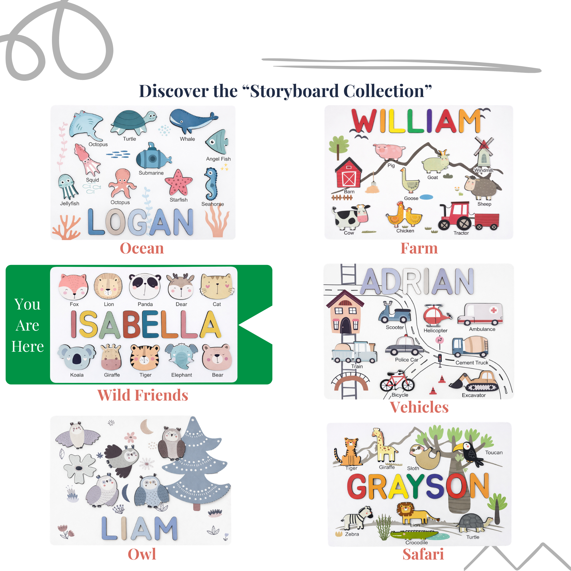 Personalized Name Puzzle - Wild Friends - Storyboard Collection