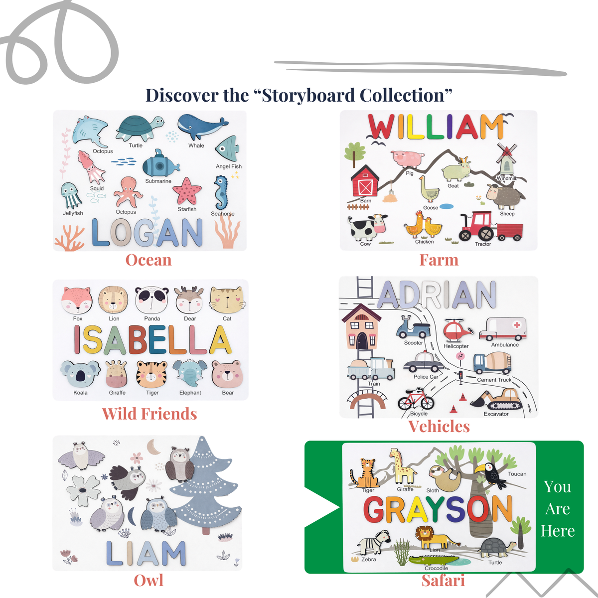 Personalized Name Puzzle - Safari - Storyboard Collection