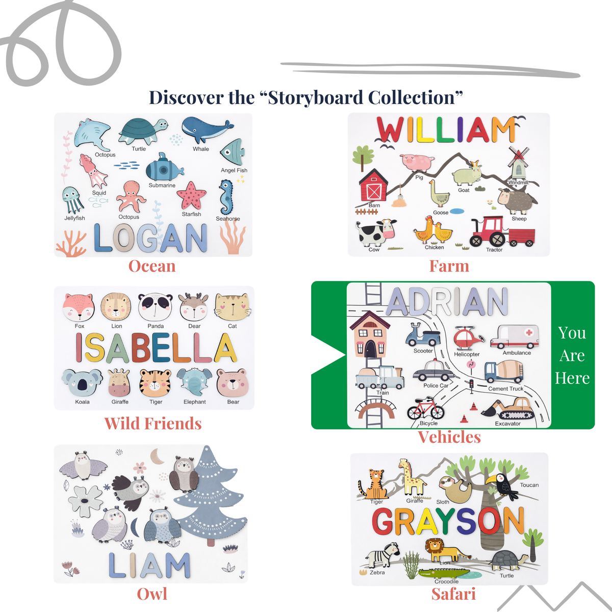 Personalized Name Puzzle - Vehicles - Storyboard Collection