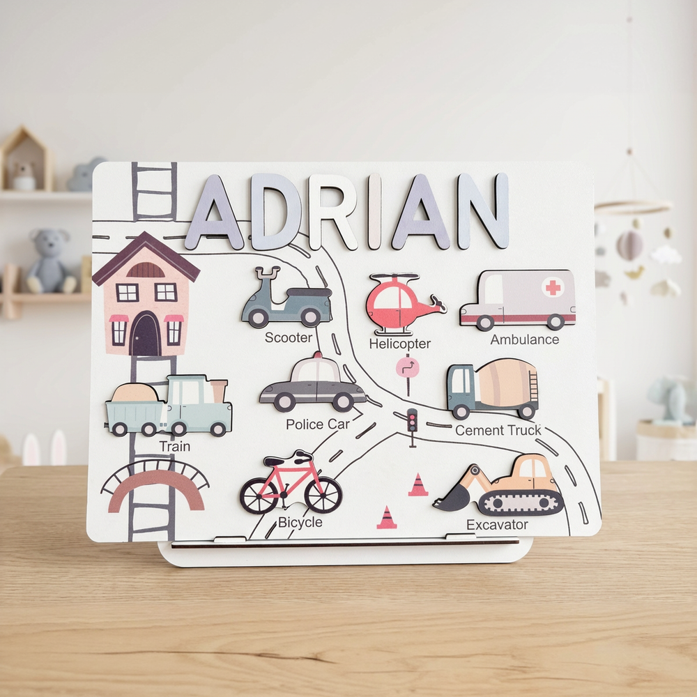 Personalized Name Puzzle - Vehicles - Storyboard Collection